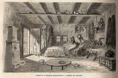 A house of owner peasants, in the vicinity of Orezu (Walachia region, Romania). Engraving to illustrate the voyage from Paris to Bucharest, by Lancelot, draftsman, in 1860, published in “Le tour du monde, nouveau journal des voyages”, under the direction o 作者 Dieudonne Auguste Lancelot