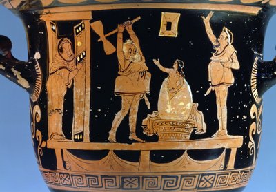 红色图响铃krater：显示从戏剧的装饰细节，85027 Apulian陶瓷细节 作者 第戎画家