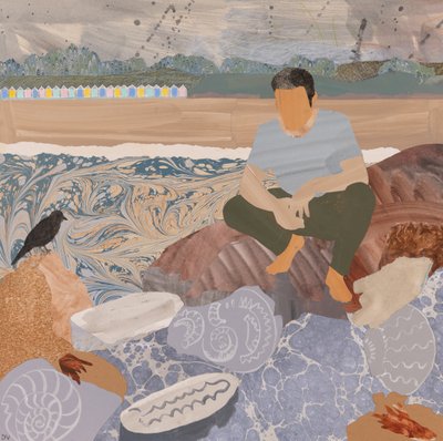 海滩小屋和化石（拼贴画） 作者 