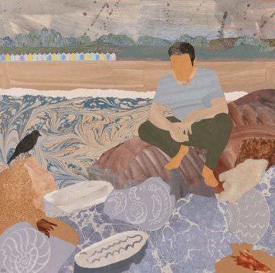 海滩小屋和化石（拼贴画） 作者 