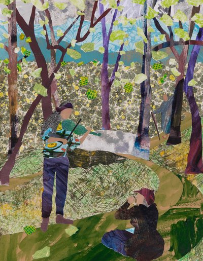 伴着鸟鸣演奏（拼贴画） 作者 