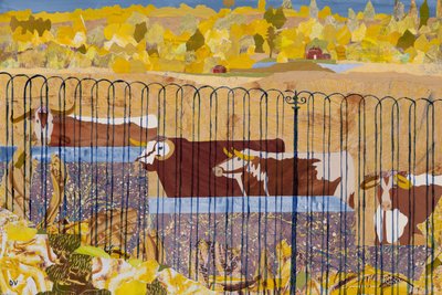 口渴的长角牛，炎热的夏天（拼贴画） 作者 