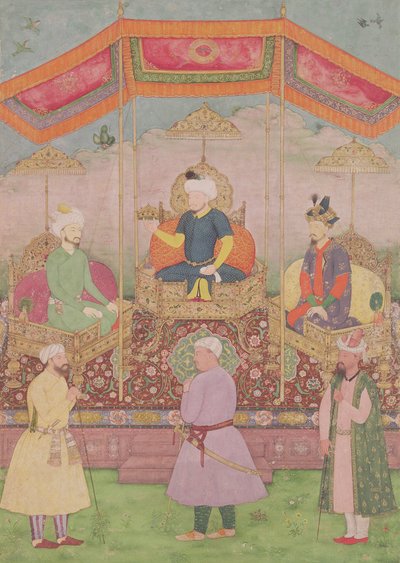莫卧儿皇帝巴布尔和他的儿子，Humayan，印度缩影，来自拉贾斯坦邦，16世纪 作者 迪普·钱德