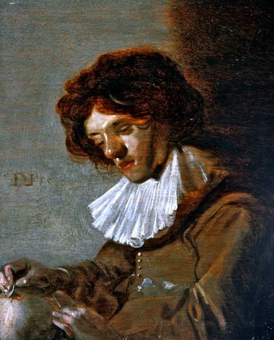 一个年轻人的研究Trepanning（油画板）。 作者 迪克脖子