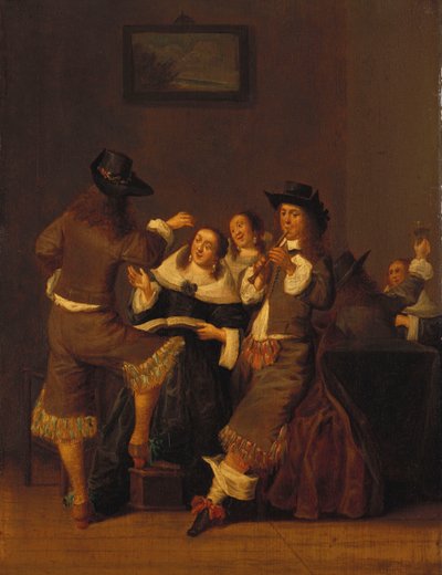 优雅的人物在室内喝酒和制作糕点，1653年 作者 Dirck Hals
