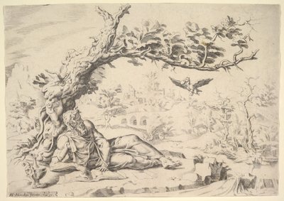 以利亚被乌鸦喂养，1549年。 作者 迪克·沃尔克森·科恩赫特