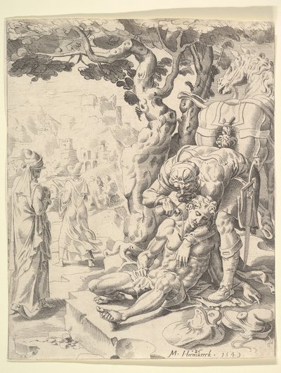 善良撒玛利亚人的寓言，1549年。 作者 迪克·沃尔克森·科恩赫特