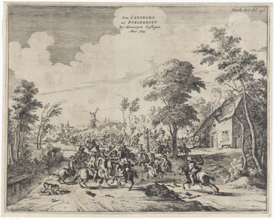 1643 年，唐-康特尔莫在博格豪特附近击败西班牙人
Don Cantelmo tot Burgerhout By Antwerpen Geslagen Anno 1643（标题见实物） 作者 德克·斯托普