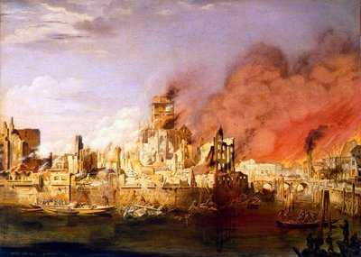 1842年5月5日的汉堡大火》。    作者 Ditlev Martens
