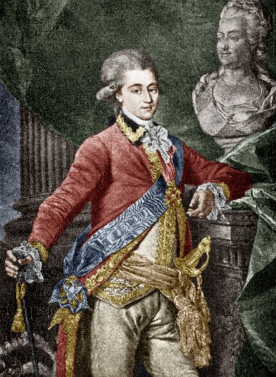 亚历山大-德米特里耶维奇-兰斯科伊（1758-1784 年），俄罗斯军人，俄罗斯凯瑟琳二世的情人，彩色文件雕刻 作者 德米特里·格里高利耶维奇·列维茨基