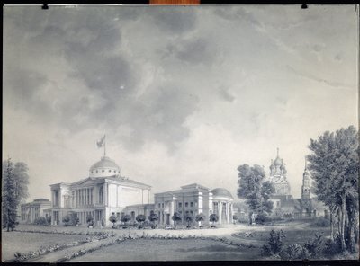 莫斯科奥斯坦金诺宫景观 - 德米特里·尼基福罗维奇·马丁诺夫 (1826-1889) 的作品，纸上铅笔 作者 德米特里·尼基福罗维奇·马丁诺夫