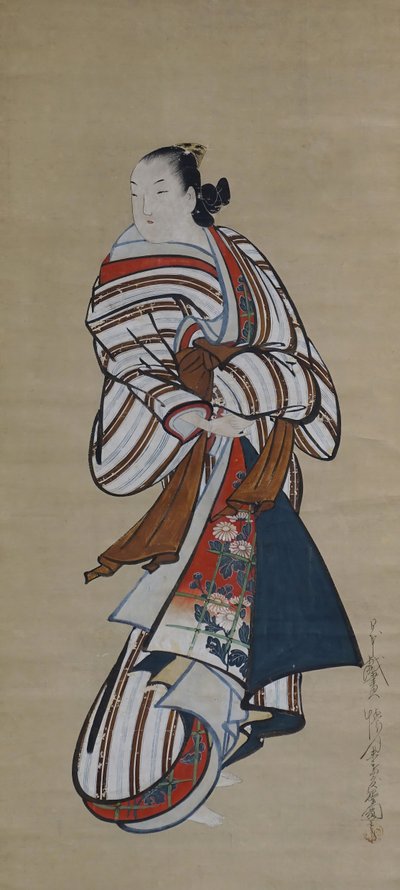 站立的宫女在看她的肩膀，约1715年。 作者 道汉海月堂