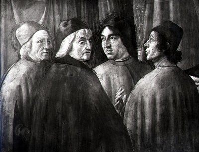 撒迦利亚在圣殿，男性群体的细节 作者 多梅尼科·吉兰达约（Domenico Ghirlandaio）