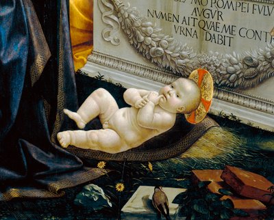 儿童基督； 描绘牧羊人崇拜的绘画细节 作者 多梅尼科·吉兰达约（Domenico Ghirlandaio）