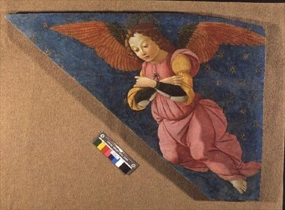 天使，菲格莱恩祭坛画的面板（壁画）。 作者 Domenico (车间) Ghirlandaio