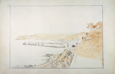 从奥内利亚看到的毛里齐奥港，约 1859 年，意大利 Pasquale Domenico Cambiaso（1811-1894 年）作 铅笔和水彩画。 作者 多梅尼科·坎比亚索
