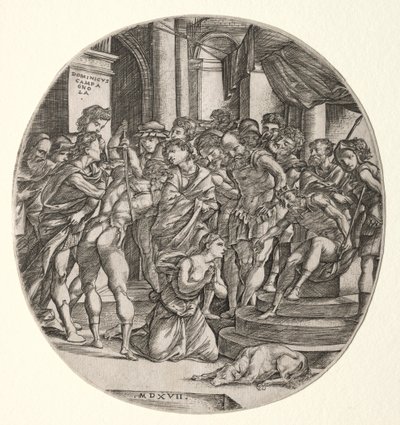 1517年斩首圣凯瑟琳。 作者 多梅尼科·坎帕尼奥拉（Domenico Campagnola）