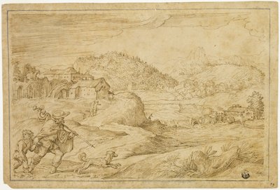 圣洛克与带狗旅行的孩子的河流景观 作者 多梅尼科·坎帕尼奥拉（Domenico Campagnola）