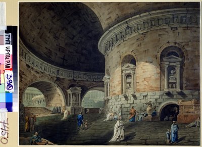 戏剧的场景设计。 戏剧舞台设计。 多梅尼科·科西尼（Domenico Corsini，1812-1873 年）的绘画，十九世纪初。 意大利艺术。 纸上水彩。 俄罗斯国家文学艺术档案馆，莫斯科 作者 多梅尼科·科西尼