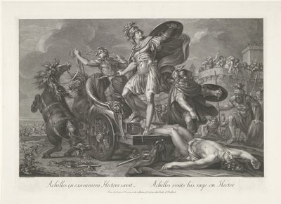 阿喀琉斯把赫克托耳的尸体拖在战车后面
Achilles in exanimem Hectora saevit / 阿喀琉斯向赫克托耳发泄怒火（标题见实物） 作者 多梅尼科·库尼戈（Domenico Cunego）