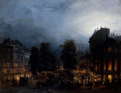 大道在晚上，大约在1835年。 作者 多梅尼科·费里（Domenico Ferri）