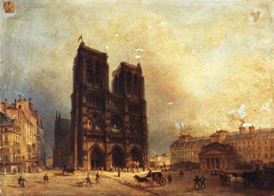 Vue du parvis de Notre-Dame，约 1835 年，约 1835 年（布面油画） 作者 多梅尼科·费里（Domenico Ferri）