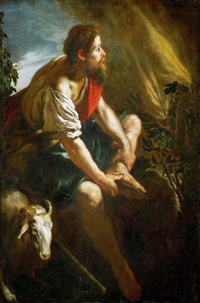 Baroque : Moses before the Burning Bush par Fetti, Domenico (1588/90-1623), c. 1616-1617. Oil on canvas 作者 Domenico Fetti或Feti