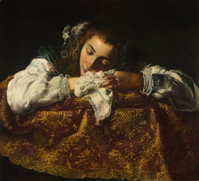 沉睡的女孩 - Peinture de Domenico Fetti (1588/90-1623) - 1621-1622 - 布面油画 - 67,5x74 - Szepmuveszeti Muzeum，布达佩斯 作者 Domenico Fetti或Feti