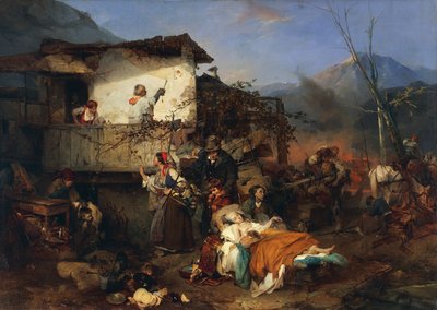 逃离村庄火灾的难民，作者：Domenico Induno 作者 多梅尼科·印度诺（Domenico Induno）