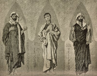 圣徒巴塞洛缪、小雅各布和菲利普，多梅尼科-莫雷利为意大利阿马尔菲大教堂的马赛克创作的漫画，P-斯科佩塔绘制，雕刻自《意大利画报》第42期，10月10日 作者 Domenico Morelli