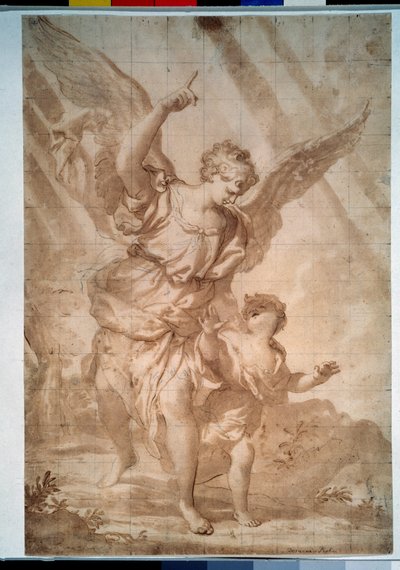 "守护天使" 钢笔画，多梅尼科-皮奥拉（1627-1703 年），莫斯科普希金博物馆 作者 Domenico the Elder Piola