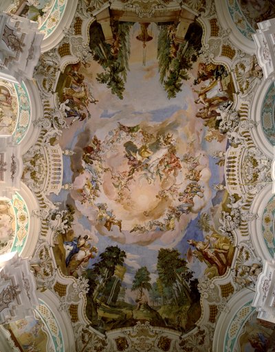 由建筑师 Domenikus Zimmermann (1685-1766) 1730-1731 Schussenried, Germany 为 Schussenried 修道院圆顶装饰的壁画 作者 多米尼库斯·齐默尔曼（Dominikus Zimmermann）