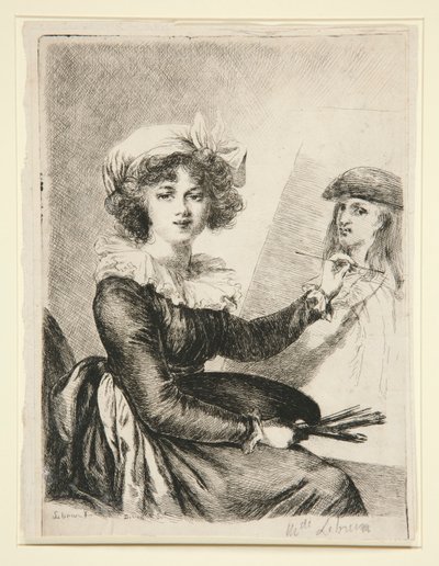 路易丝-伊丽莎白-维格-勒布伦（Louise-Elisabeth Vige-Lebrun），在乌菲兹美术馆 1790 年自画像之后创作，与之相反 作者 多米尼克·万提·德农（Dominique Vivant Denon）