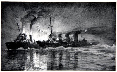 HMS Broke撞击德国驱逐舰，来自Gordon S. Maxwell，1920年的“海军前线”插图 作者 唐纳德·麦克斯韦