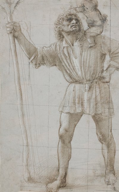 圣克里斯托弗与婴儿耶稣，c。 1490（Silverpoint，用白色加高，在浅灰色制备的纸上） 作者 多纳托·布拉曼特