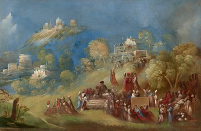 特洛伊人在西西里安奇塞斯墓前建造维纳斯神庙并献祭，约 1520 年（布面油画） 作者 多索·多西