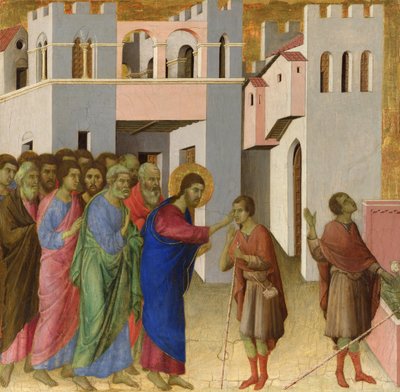 一个人的守卫是不可能的。Peinture de Duccio di Buoninsegna (1260-1318), tempera sur bois, vers 1308-1311 - The Healing of the Man born Blind - Tempera on panel - ca 1308-1311 - Duccio di Buoninsegna - National Gallery, London ©Fine art images/Lee 作者 杜乔·迪·博尼塞尼亚