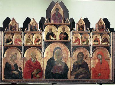 Polyptych n 47 - 圣艾格尼丝，圣约翰，有孩子的处女，施洗者圣约翰和抹大拉的圣玛丽 - 面板上的蛋彩画 作者 杜乔·迪·博尼塞尼亚
