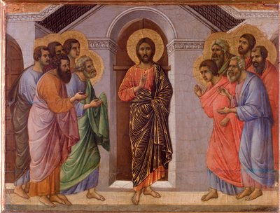 Resurrected Jesus appears to the apostles. Maesta altarpiece (tempera and gold on wood 作者 杜乔·迪·博尼塞尼亚