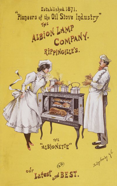 “The Albionette”烤箱的广告，由&39;The Albion Lamp Company&39;制造，1896年 作者 达德利·哈迪