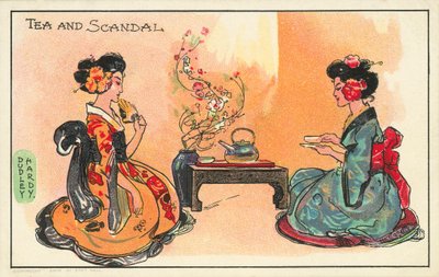 茶与丑闻：两个日本女人喝茶（彩色石版画） 作者 达德利·哈迪