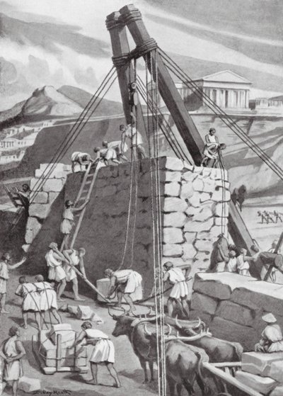 重建雅典城墙，公元前 393 年（石版画） 作者 达德利·希思