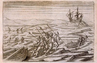 为探险队冬季的小屋收集漂流木，来自Diarium Nauticum的插图，描述了trium navigationum admirandarum ...作者：Gerrit de Veer，1598 作者 荷兰学校
