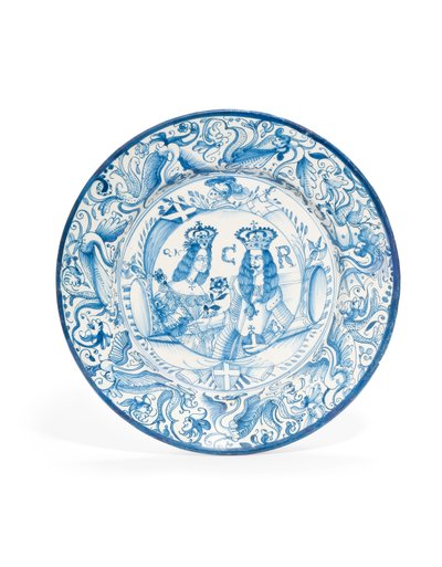 代尔夫特蓝白皇家双肖像战马，c. 1662-85 作者 荷兰学校