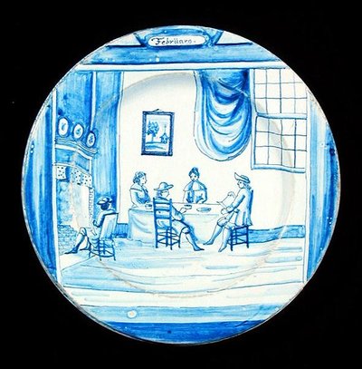 描绘二月的Delftware盘子（锡釉陶器） 作者 荷兰学校