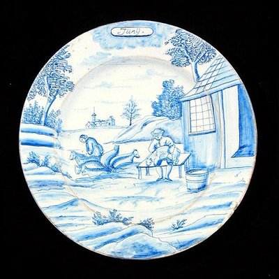 描绘六月的Delftware盘子（锡釉陶器） 作者 荷兰学校