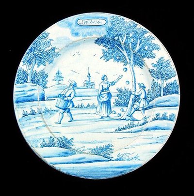 描绘九月的Delftware盘子（锡釉陶器） 作者 荷兰学校