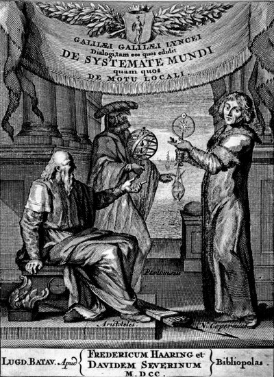 伽利略世界的对话系统的卷首，版出版于1641年 作者 荷兰学校