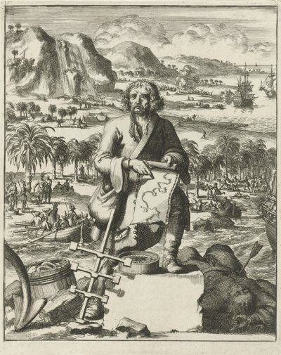 路易斯-亨内平登陆北美，1688 年出版（版画）。1688 年（雕刻） 作者 荷兰学校