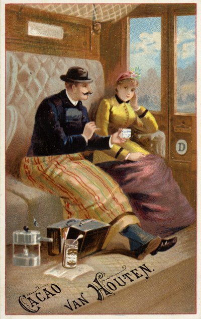 男子向火车上的女子赠送巧克力（色谱法） 作者 荷兰学校